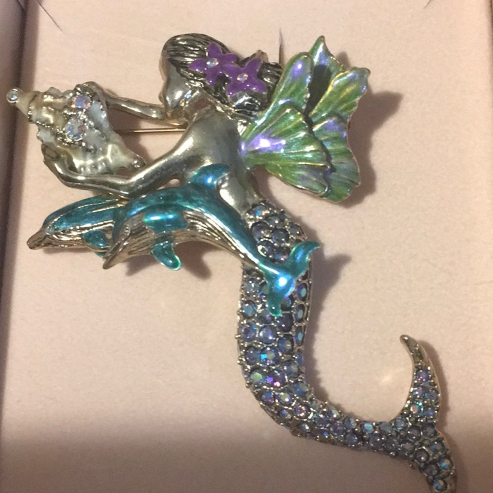 Mermaid Pin with Dolphins by Kirks Folly